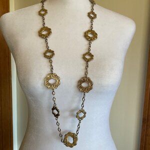 LIA SOPHIA Gold Tone Etched Link Long Necklace Vintage Retired